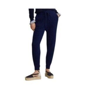 Polo Ralph Lauren Womens Cable Knit Cashmere/Wool Blend Joggers Navy Blue L NWT